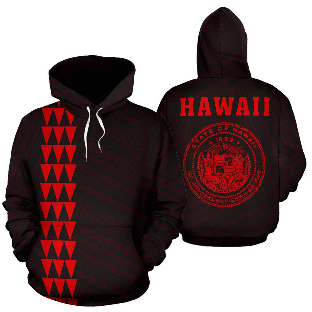 Polynesian Kakau Seal of Hawaii Hoodie Red Unisex Red - Polynesian Pride