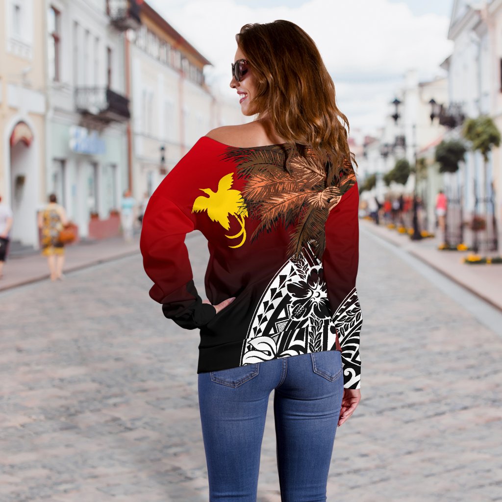 Papua New Guinea Women's Off Shoulder Sweater - Polynesian Palm Tree - Polynesian Pride