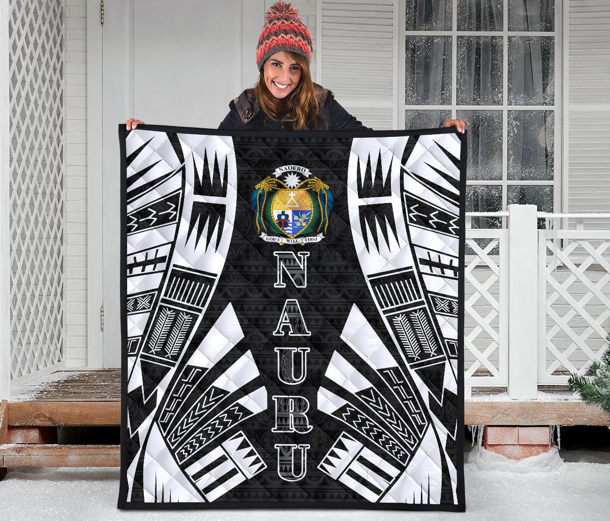 Nauru Premium Quilt - Nauru Coat Of Arms Polynesian White Tattoo - Polynesian Pride