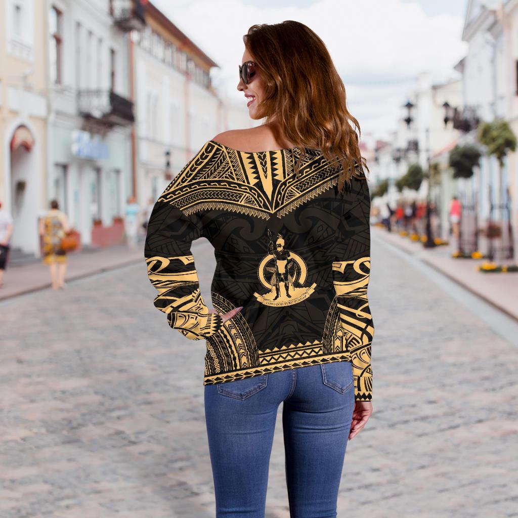 Vanuatu Polynesian Chief Custom Personalised Women's Off Shoulder Sweater - Gold Version - Polynesian Pride