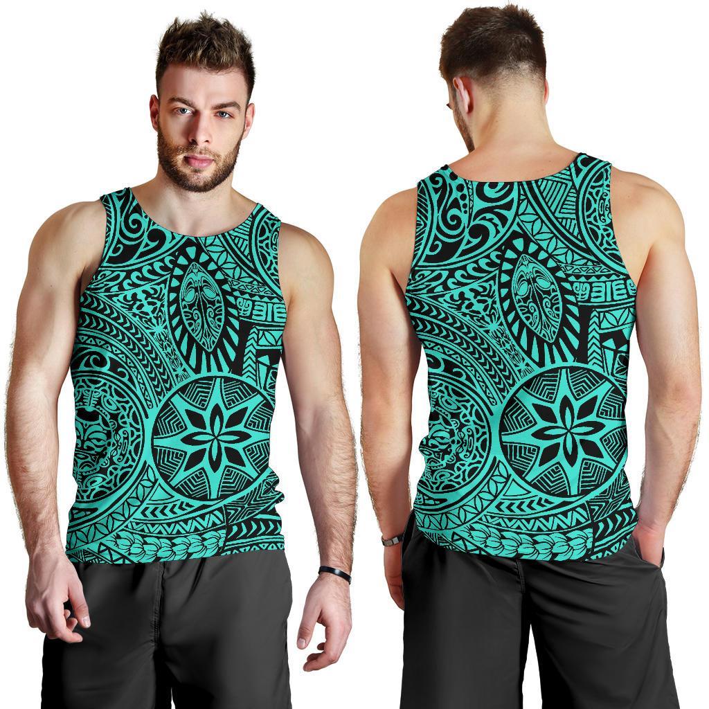 Polynesian Hawaiian Style Tribal Tattoo Turquoise Hawaii Men's Tank Top - Polynesian Pride