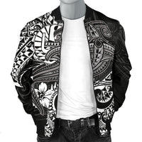 Tahiti Men's Bomber Jacket - White Shark Polynesian Tattoo - Polynesian Pride