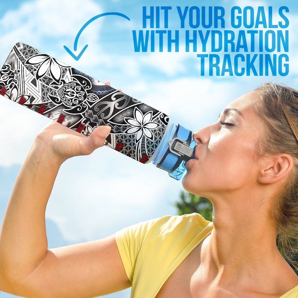 Marshall Islands Hydro Tracking Bottle White - Turtle Plumeria Banana Leaf Crest - Polynesian Pride