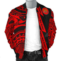 Polynesian Guinea Men's Bomber Jacket - Moana Maui Tattoo With Coat Of Arm Guinea Red - Polynesian Pride
