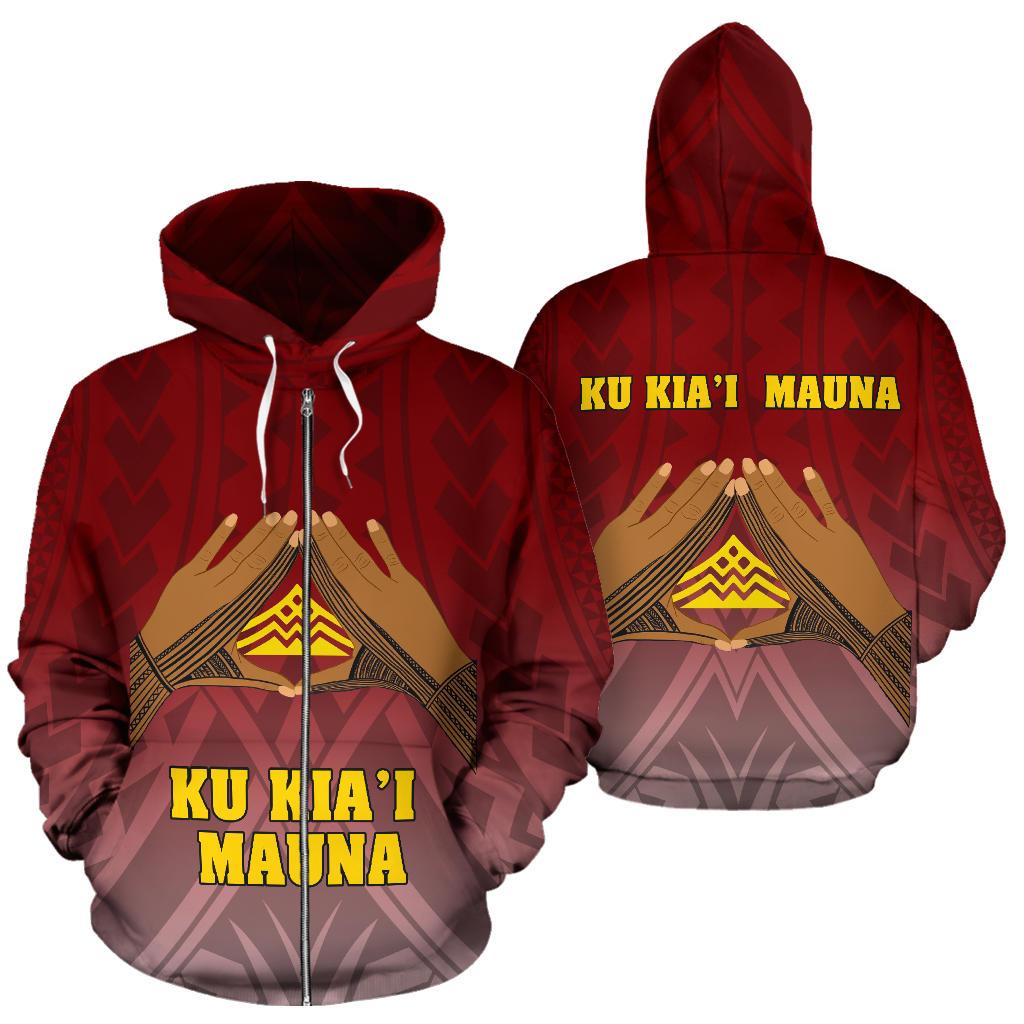 Hawaii Mauna Kea All Over Zip Hoodie Hand Sign Symbol Unisex Red - Polynesian Pride