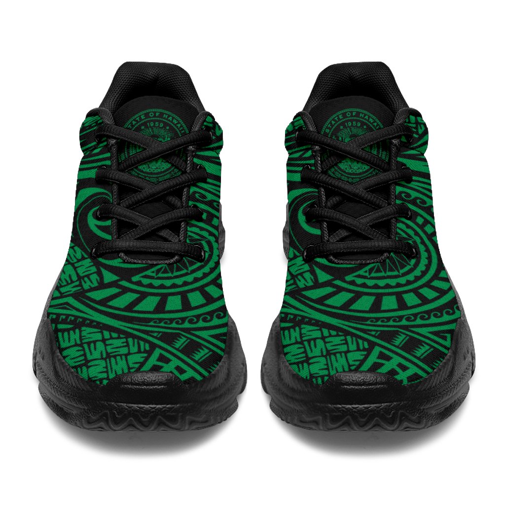 Hawaii White Chunky Sneakers Green - Circle Style - Polynesian Pride