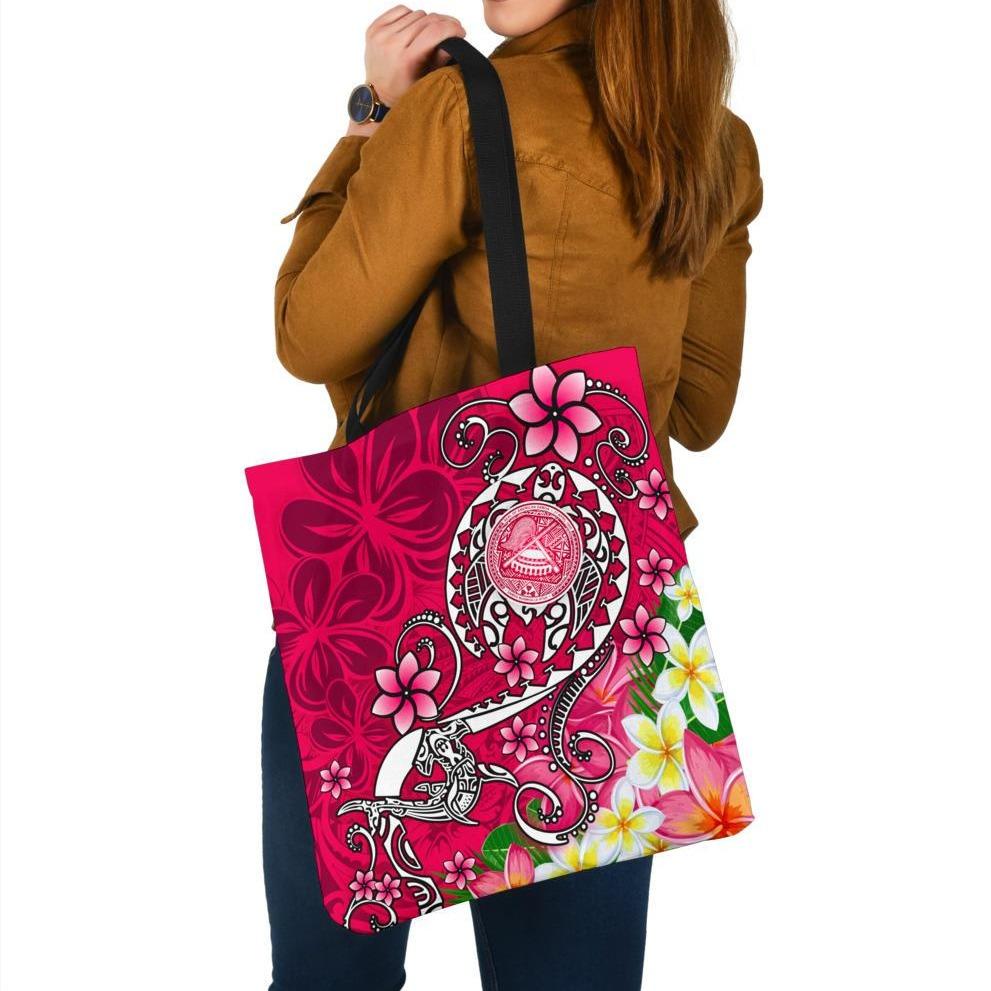 American Samoa Polynesian Tote Bags - Turtle Plumeria (Pink) Tote Bag One Size Pink - Polynesian Pride