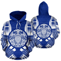 Turtle All Over Hoodie Blue Tattoo Style Unisex Blue - Polynesian Pride