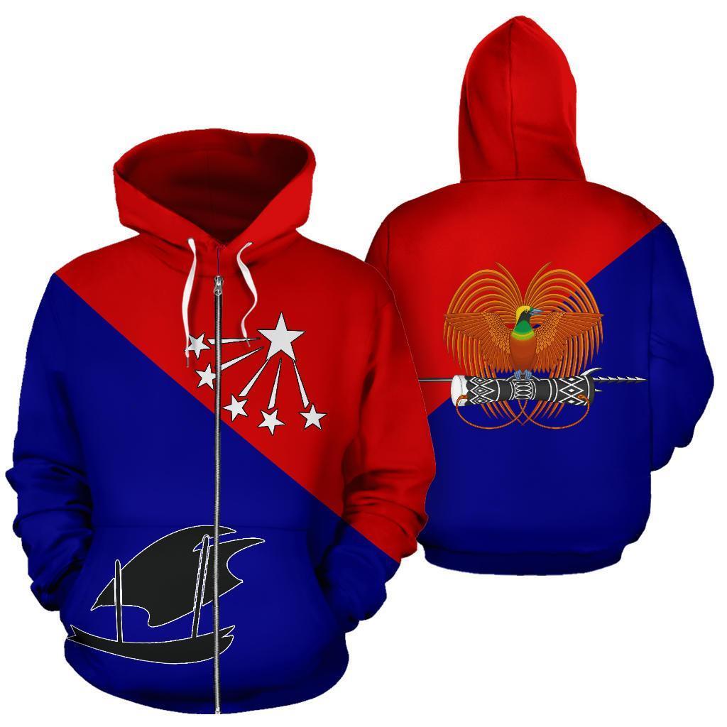 Papua New Guinea All Over Zip up Hoodie Central Province Unisex Red And Blue - Polynesian Pride