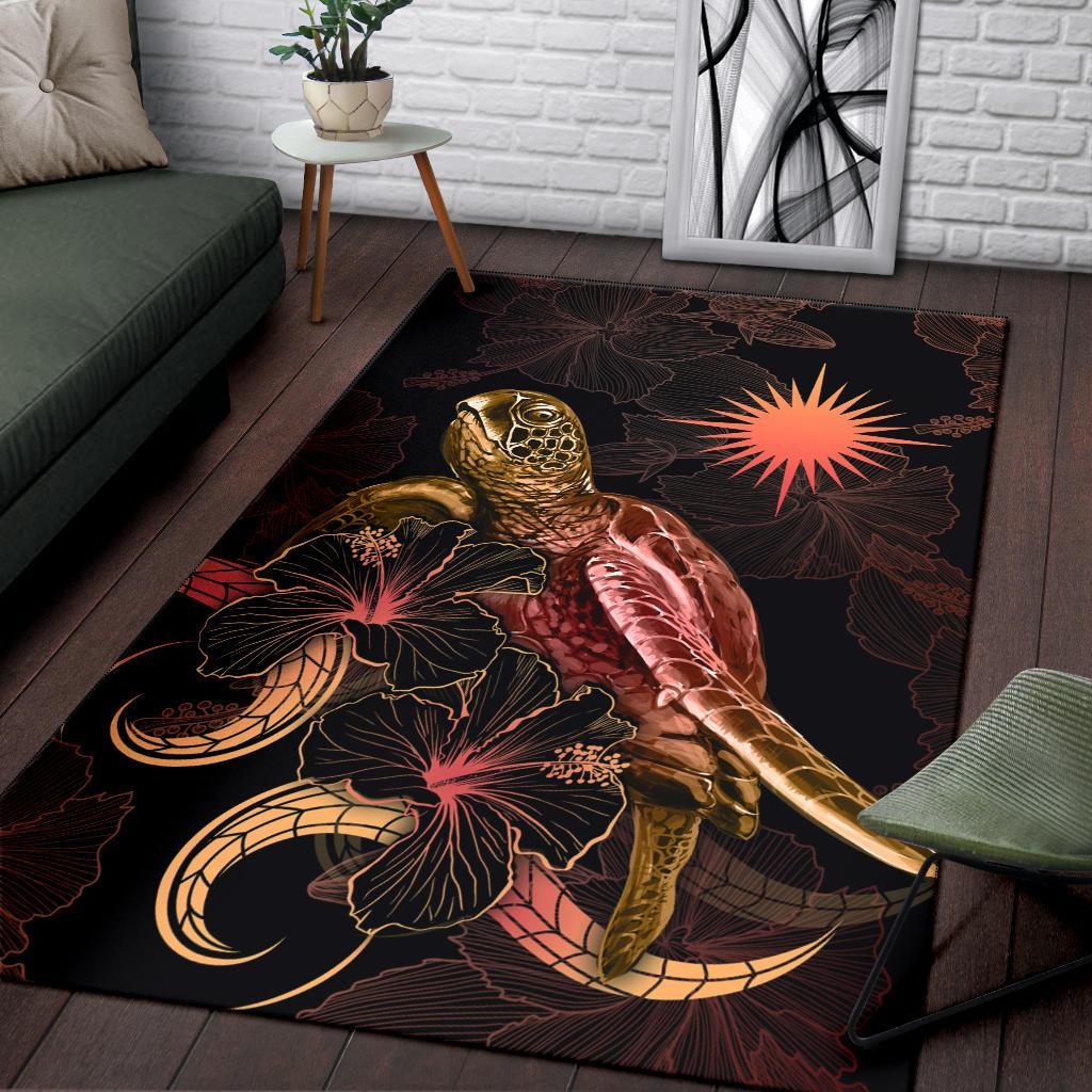 Marshall Islands Polynesian Area Rugs - Turtle With Blooming Hibiscus Gold - Polynesian Pride