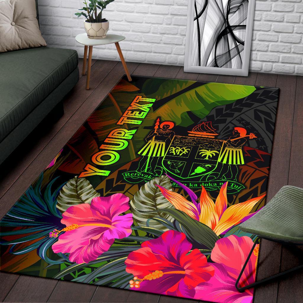 Fiji Polynesian Personalised Area Rug - Hibiscus and Banana Leaves - Polynesian Pride