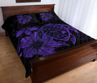 Hawaii Turtle Kanaka Map Hibiscus Poly Quilt Bed Set - Purple - Polynesian Pride