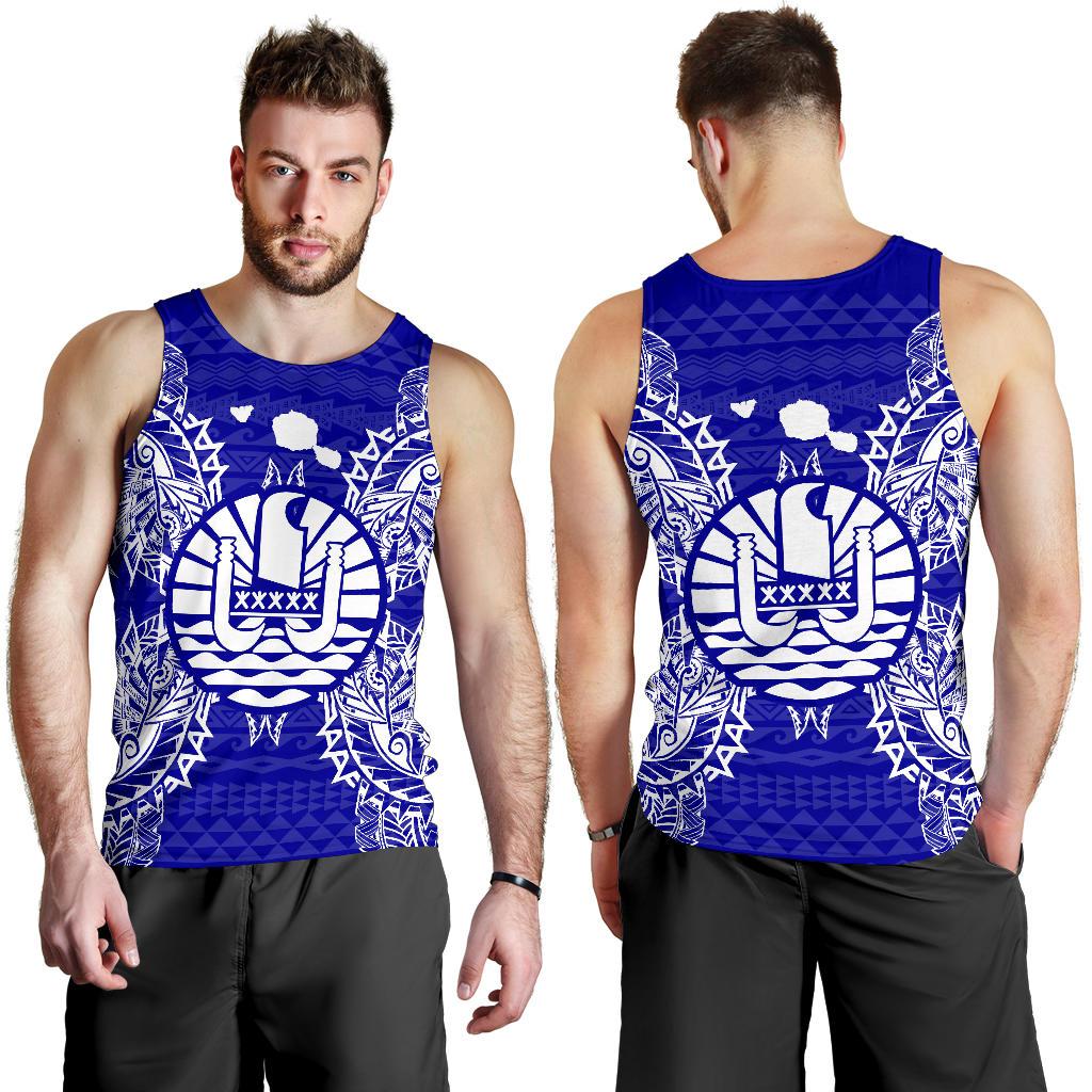 French Polynesia Polynesian Men Tank Top Map Blue - Polynesian Pride