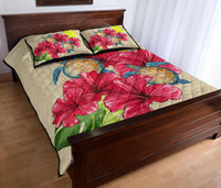 Hawaii Turtle Hibiscus Beige Simple Style - Quilt Bed Set AH - Polynesian Pride