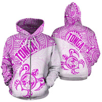 Tonga Zip up Hoodie Tonga TurCoat of Arms In Turtle Polynesian Tattoo 080 Unisex Black - Polynesian Pride