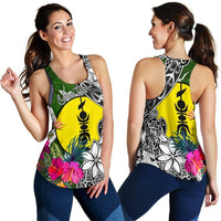 New Caledonia Custom Personalised Women's Racerback Tank White - Turtle Plumeria Banana Leaf - Polynesian Pride