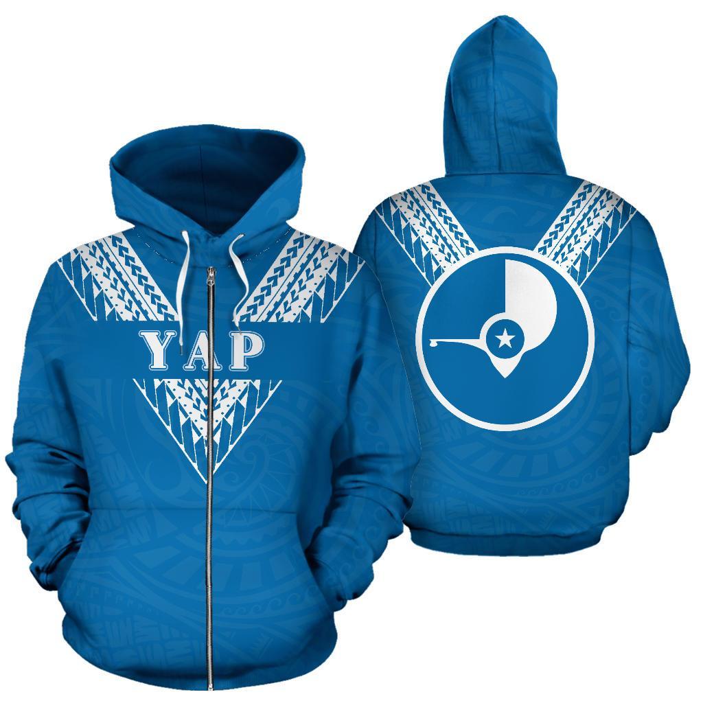 Yap All Over Zip up Hoodie Blue Sailor Style Unisex Blue - Polynesian Pride
