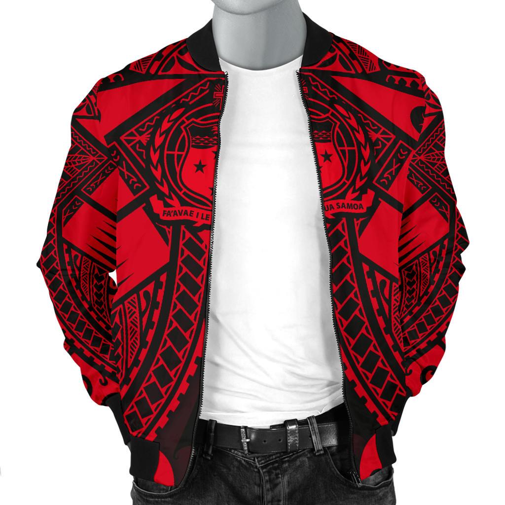Samoa Polynesian Men's Bomber Jacket - Samoa Red Seal with Polynesian Tattoo - Polynesian Pride