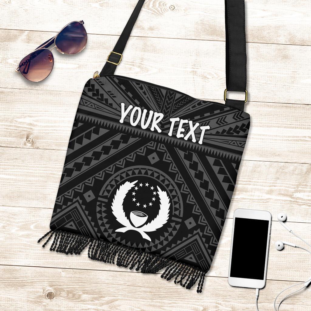 Pohnpei Personalised Boho Handbag - Pohnpei Seal With Polynesian Tattoo Style ( Black) One Style One Size Black - Polynesian Pride