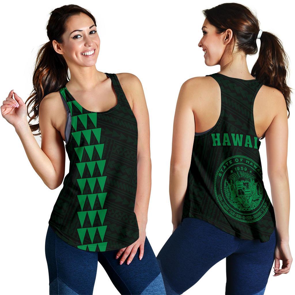 Hawaii Kakau Polynesian Coat Of Arms Women's Racerback Tank - Green Green - Polynesian Pride