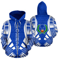 Pohnpei All Over Zip up Hoodie Blue Tattoo Style Unisex Blue White - Polynesian Pride