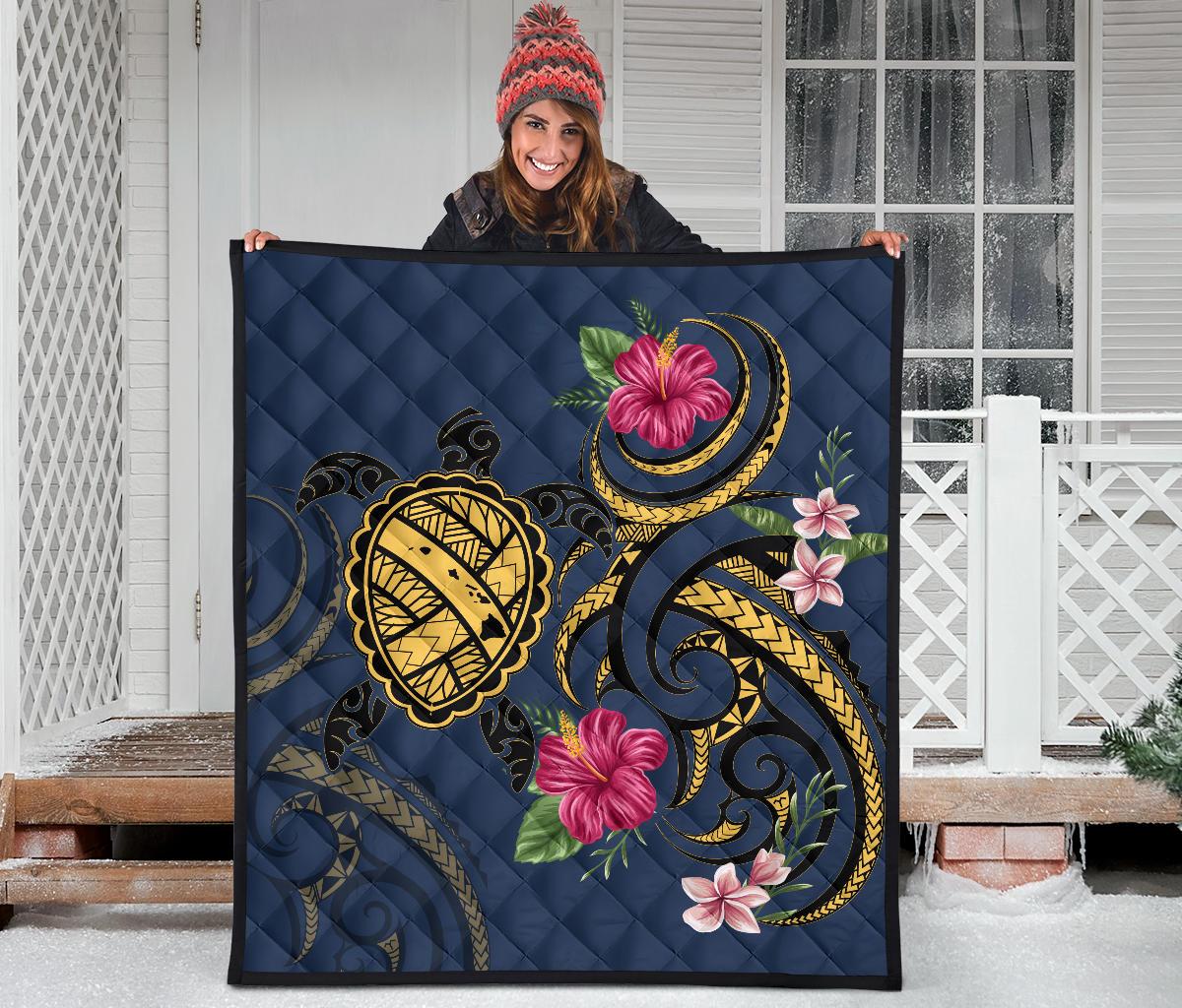 Hawaii Polynesian Turtle Hibiscus Plumeria Premium Quilt - Nane Style - Polynesian Pride
