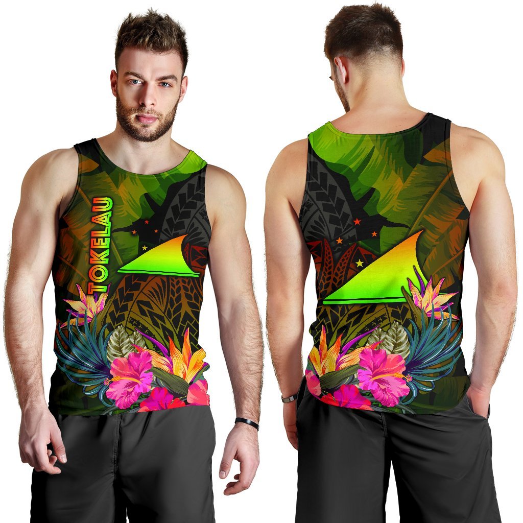 Tokelau Polynesian Men's Tank Top - Hibiscus and Banana Leaves - Polynesian Pride