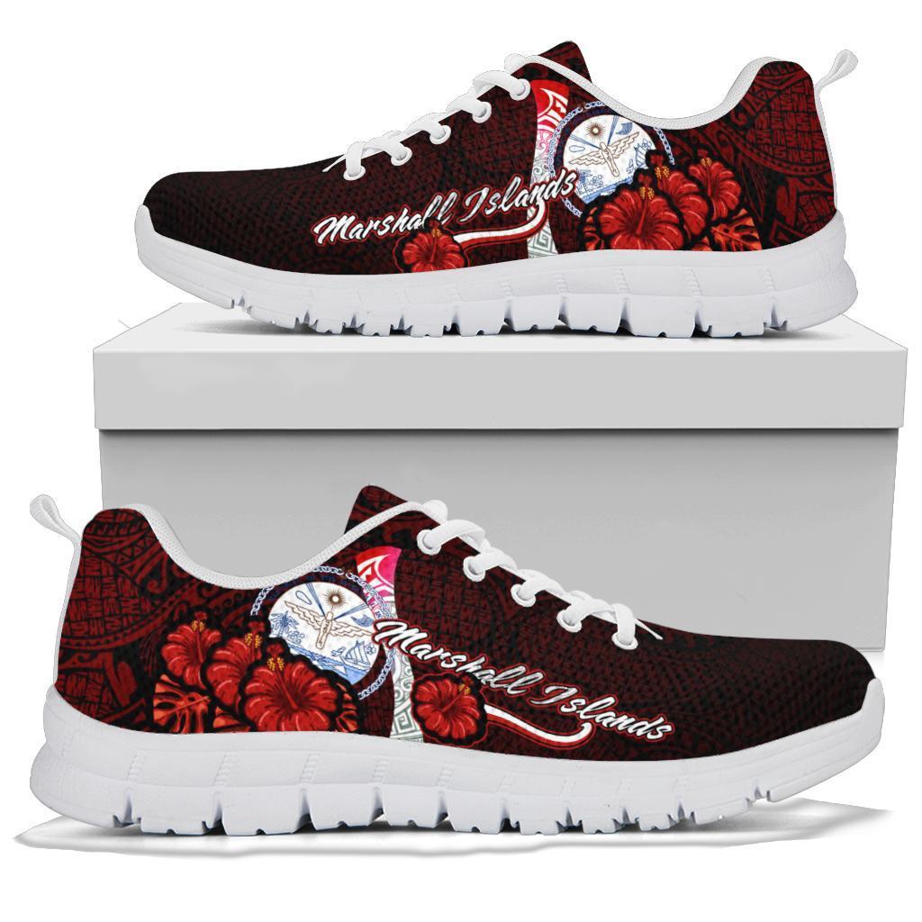 Marshall Islands Polynesian Sneakers - Coat Of Arm With Hibiscus - Polynesian Pride
