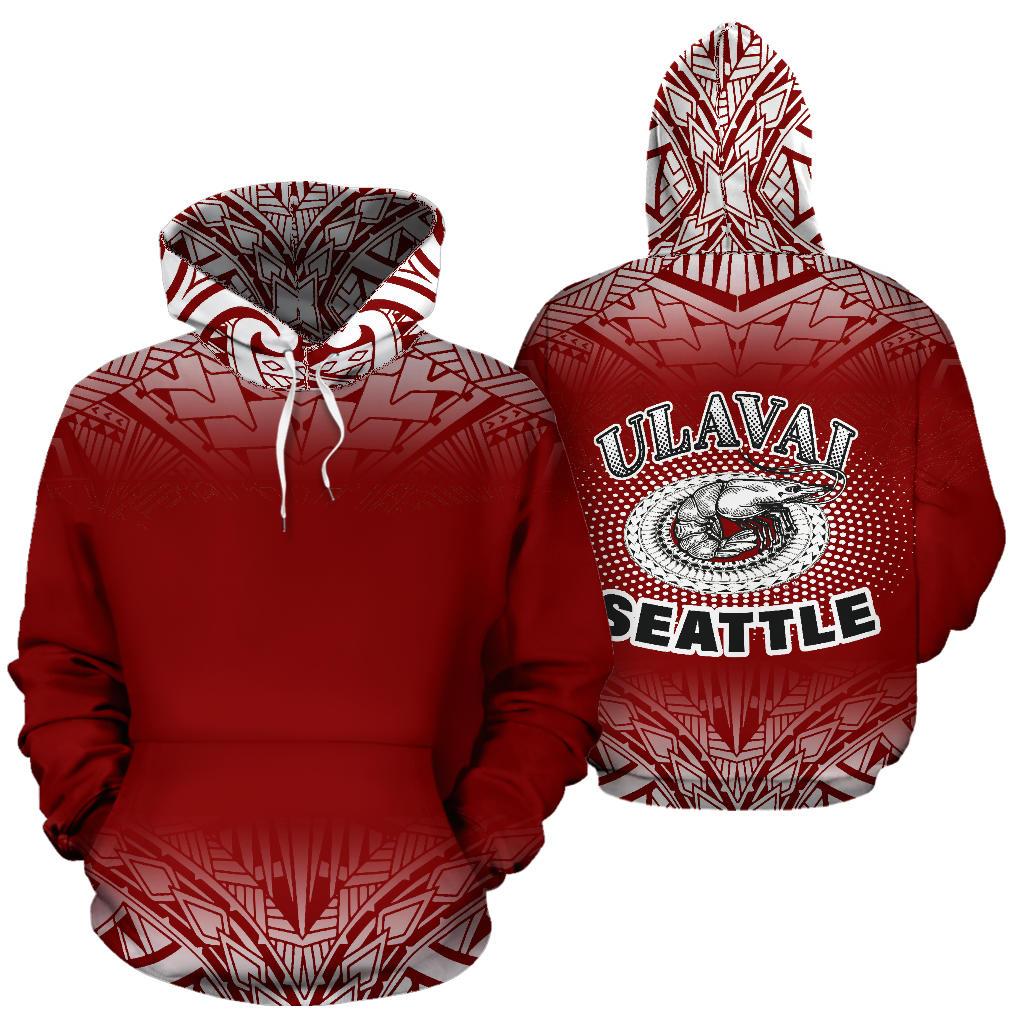 Shrimp Polynesian All Over Hoodie Red Fog Style Unisex Red - Polynesian Pride