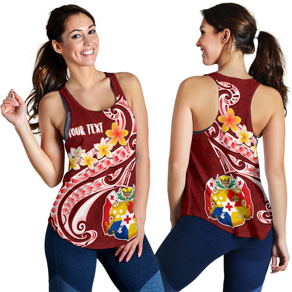 Tonga Personalised Women's Racerback Tank - Tonga Coat Of Arms With Polynesian Patterns - Polynesian Pride