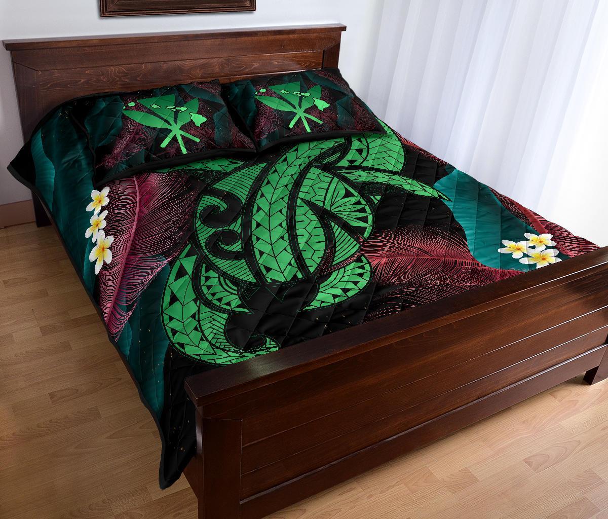 Hawaii Turtle Polynesian Tropical Quilt Bed Set - Ghia Style Green - Polynesian Pride