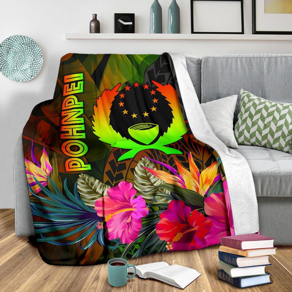 Pohnpei Polynesian Premium Blanket - Hibiscus and Banana Leaves - Polynesian Pride