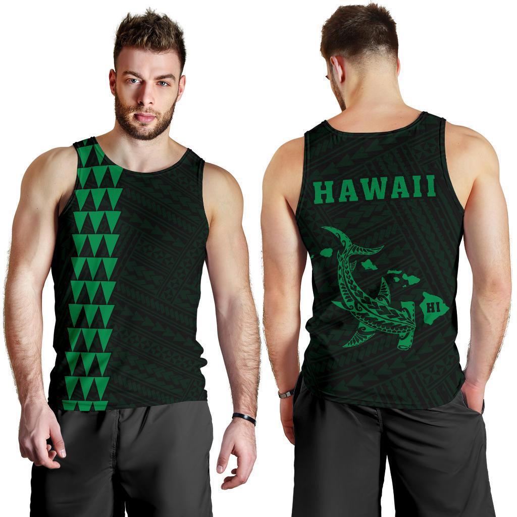 Hawaii Kakau Polynesian Hammerhead Shark Map Men's Tank Top - Green Green - Polynesian Pride