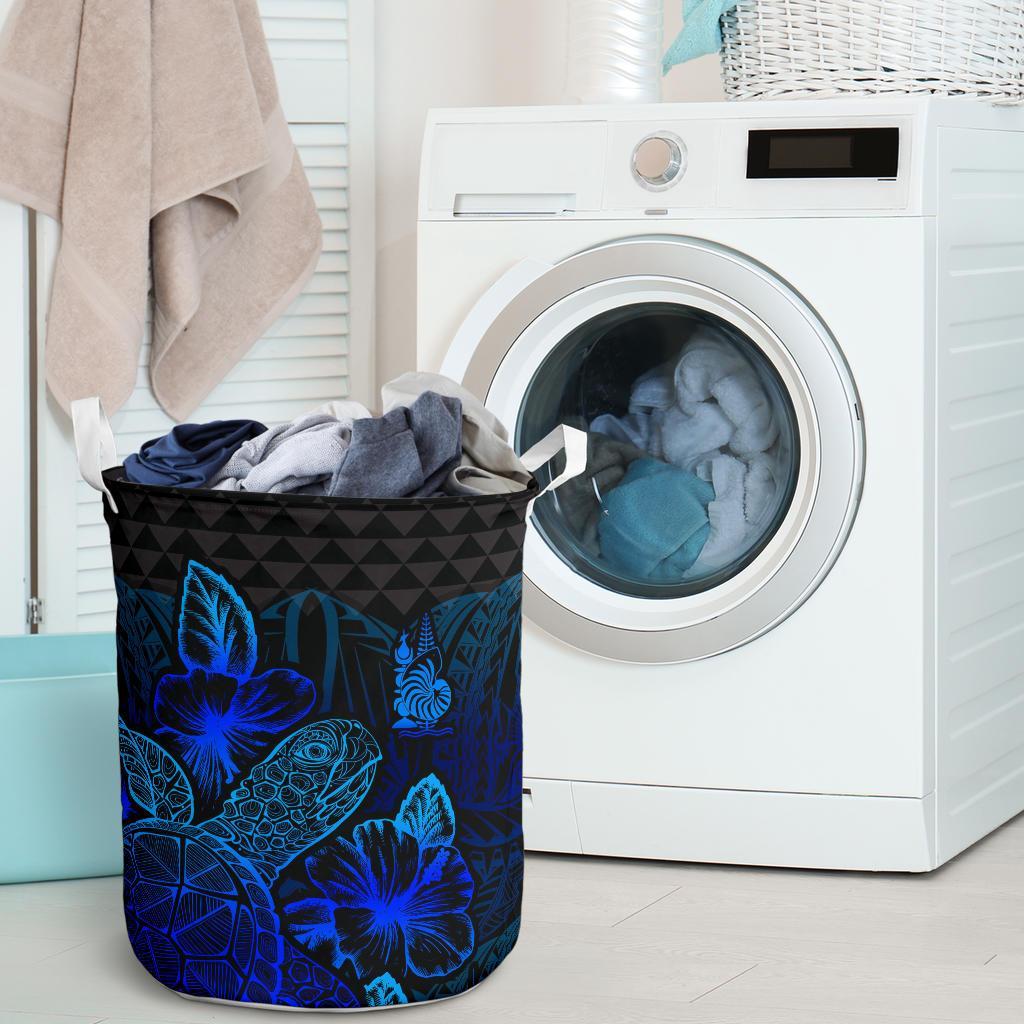 New Caledonia Laundry Basket - Polynesian Turtle Hibiscus Blue - Polynesian Pride
