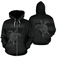 Hawaii Zip up Hoodie Hawaii Turtle Mermaid Polynesian Tattoo Unisex Black - Polynesian Pride