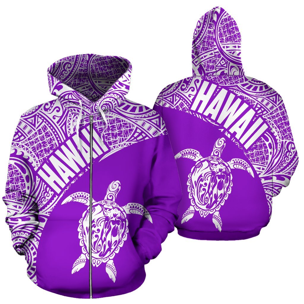 Hawaii Zip up Hoodie Hawaii Turtle Mermaid Polynesian Tattoo White Purple Version Unisex White & Purple - Polynesian Pride
