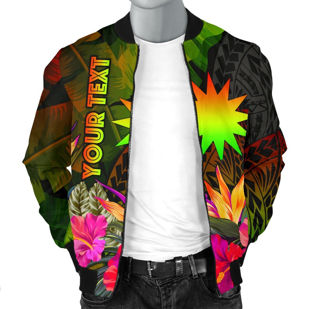 Nauru Polynesian Personalised Men's Bomber Jacket - Hibiscus and Banana Leaves - Polynesian Pride
