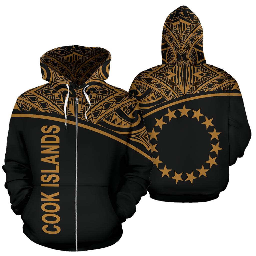 Cook Islands Polynesian Zip up Hoodie Curve Gold Unisex Gold - Polynesian Pride