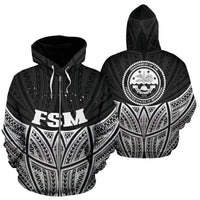 Federated States of Micronesia Polynesian Zip up Hoodie Black Pride Map and Seal Unisex Black - Polynesian Pride