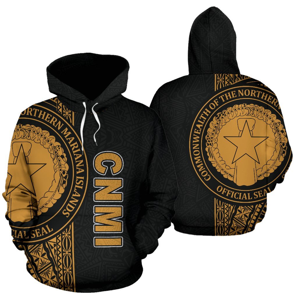 Northern Mariana Islands Polynesian All Over Hoodie Gold Line Unisex Gold - Polynesian Pride