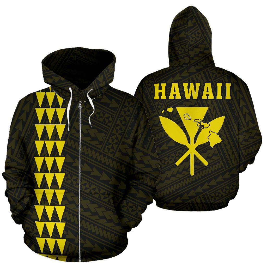 Polynesian Kakau Kanaka Maoli Map of Hawaii Zip Hoodie Yellow Unisex Yellow - Polynesian Pride