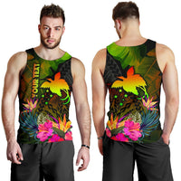 Papua New Guinea Polynesian Personalised Men's Tank Top - Hibiscus and Banana Leaves - Polynesian Pride