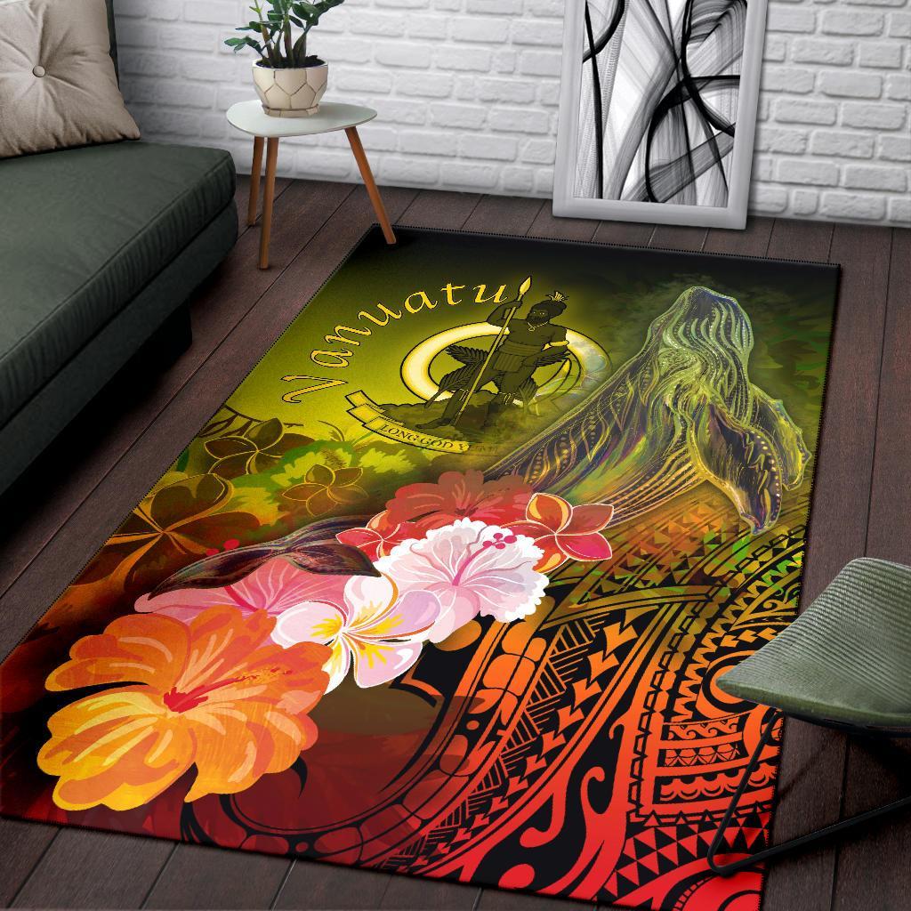 Vanuatu Area Rug - Humpback Whale with Tropical Flowers (Yellow) - Polynesian Pride