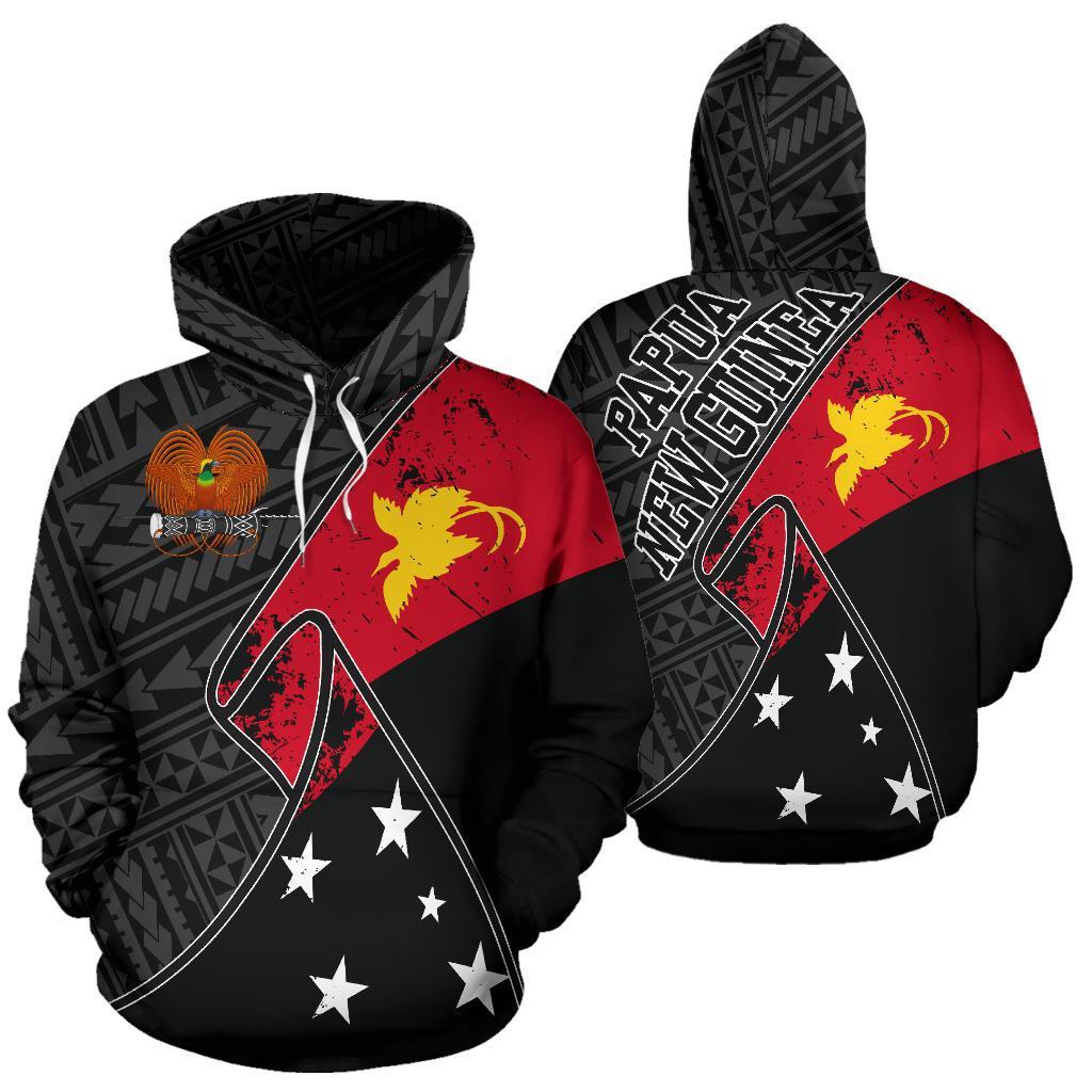 Papua New Guinea Pullover Hoodie Papua New Guinea Flag Coat of Arms Grunge Special Unisex Black - Polynesian Pride
