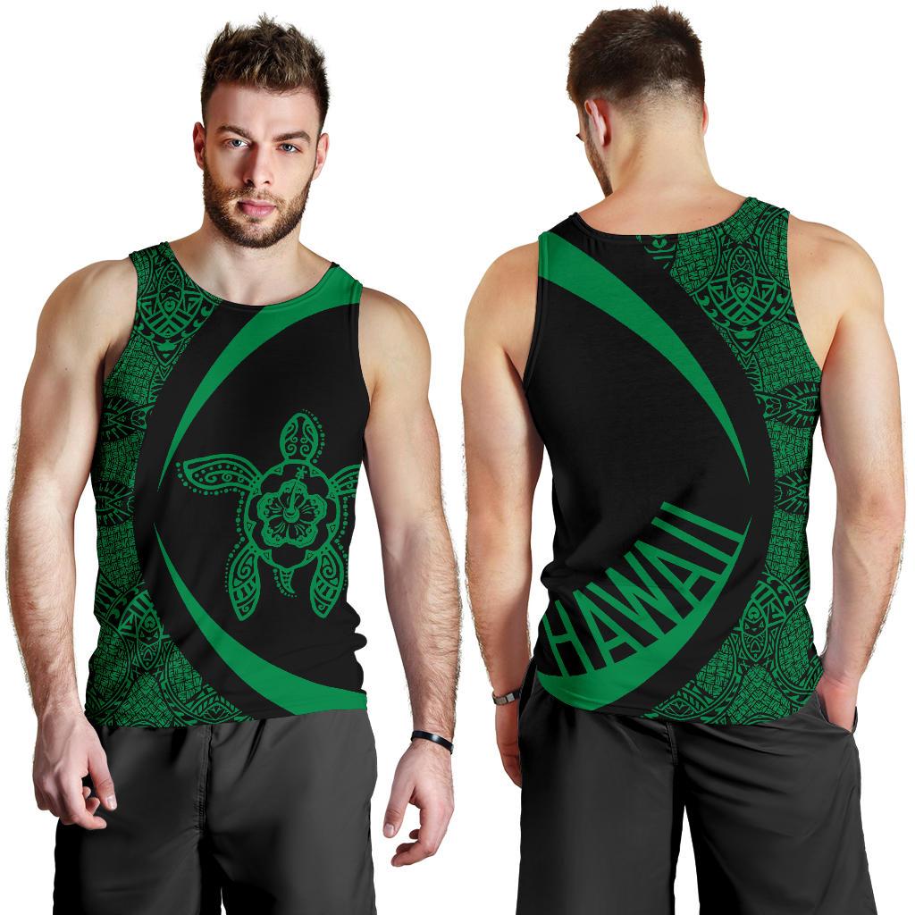 Hawaii Turtle Polynesian Men's Tank Top - Circle Style - Green AH Black & Blue - Polynesian Pride