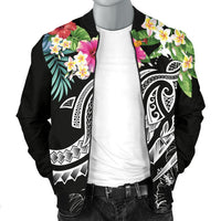 Papua New Guinea Polynesian Men's Bomber Jacket - Summer Plumeria (Black) - Polynesian Pride