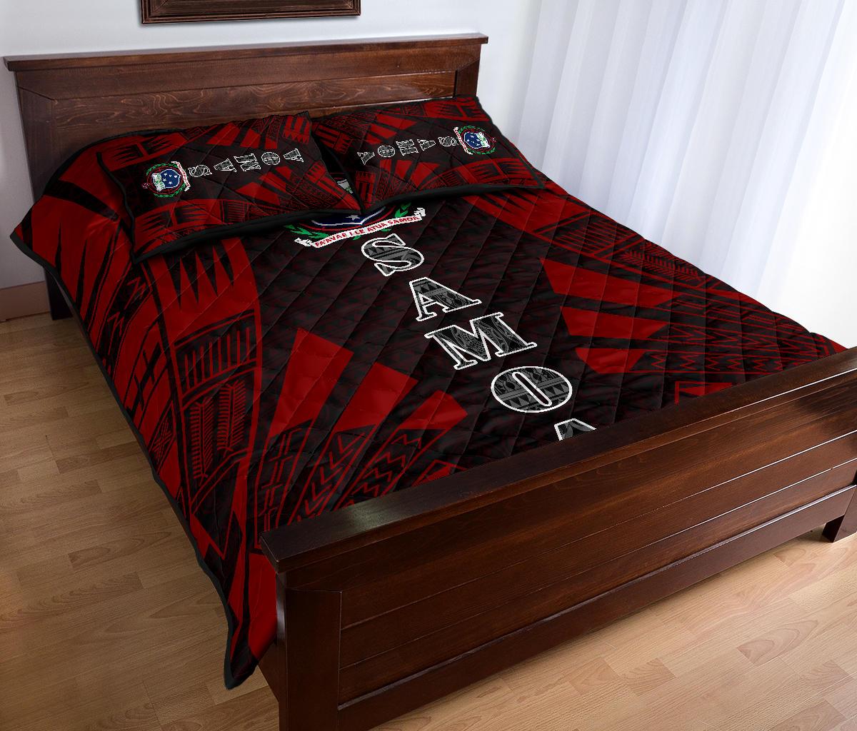 Samoa Quilt Bed Set - Samoa Coat Of Arms Polynesian Red Tattoo Style - Polynesian Pride