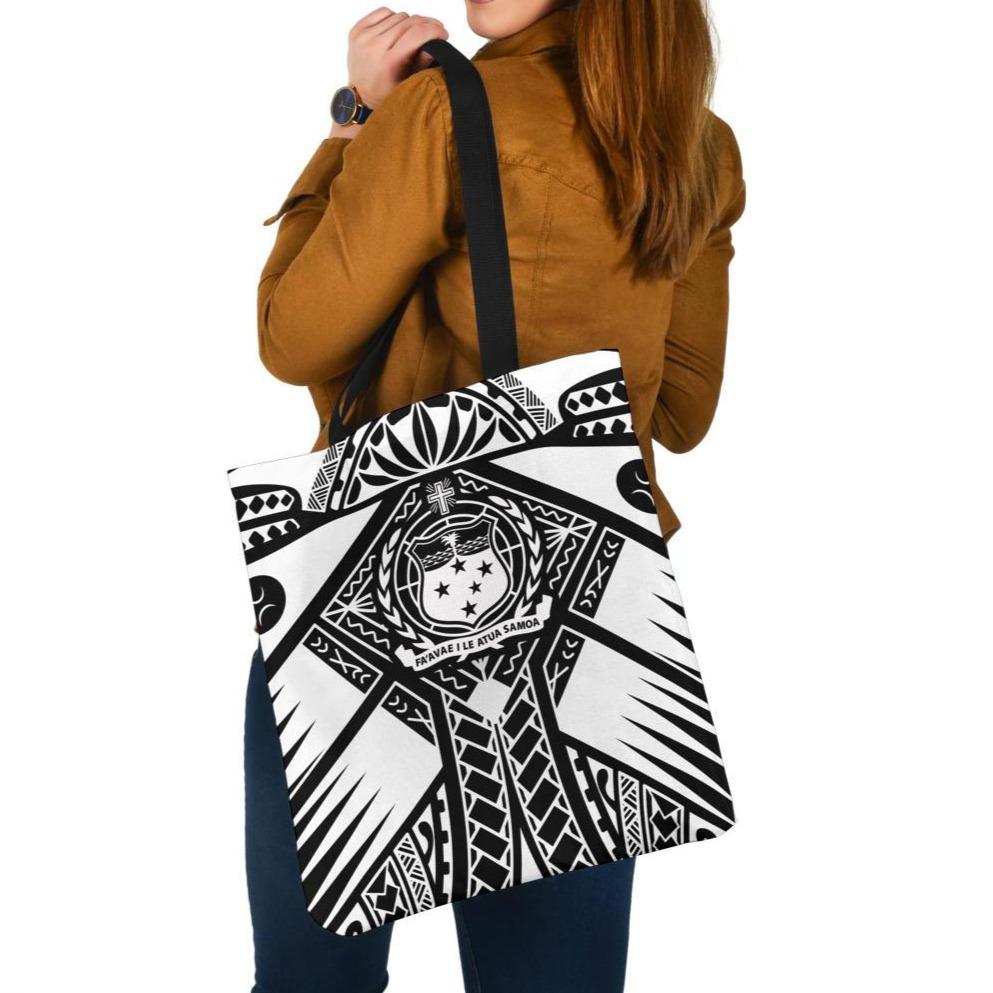 Samoa Polynesian Tote Bags - Samoa White Seal with Polynesian Tattoo Tote Bag One Size White - Polynesian Pride