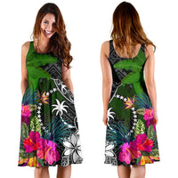 Chuuk Midi Dress - Turtle Plumeria Banana Leaf - Polynesian Pride