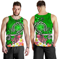 Hawaii Men's Tank Top - Turtle Plumeria Polynesian Tattoo Green Color - Polynesian Pride